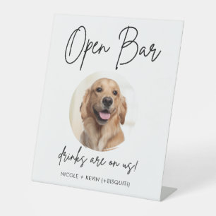 Huwelijk Honden Bruiloft Open Bar Dranken Cocktail Reclamebord Met Voetstuk