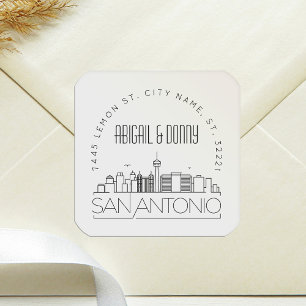 Huwelijk in San Antonio   Voorbedrukte enveloppege Vierkante Sticker
