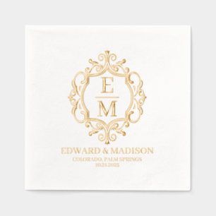 Huwelijk Initialen & Floral Crest Folie Napk Servetten