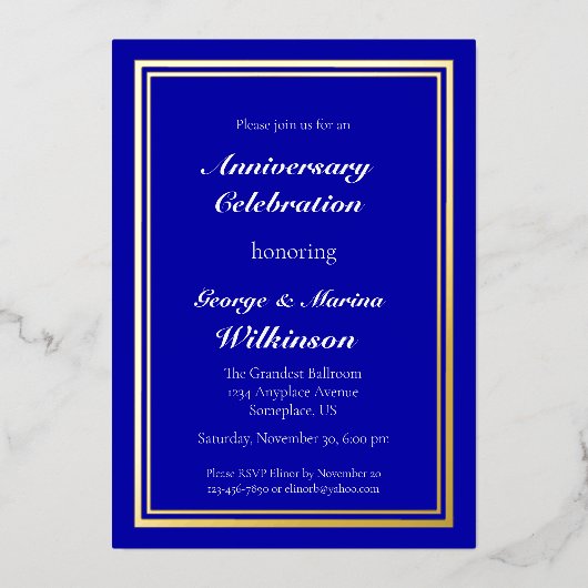 Huwelijk Jubileum Feest 50ste blauw Folie Uitnodiging (Voorkant)