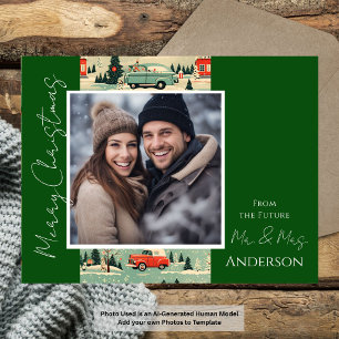 Huwelijk Kerst Retro Save the Date-ansichtkaart Briefkaart