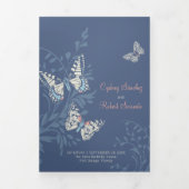 Huwelijk koraal blauwe vlinders all-in-one drieluik uitnodiging (Cover)
