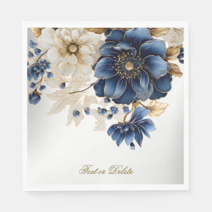 Huwelijk Marine Blauw Wit Gouden Bloemen Zilver Servet