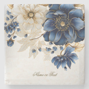 Huwelijk Marine Blauw Wit Gouden Bloemen Zilver Stenen Onderzetter