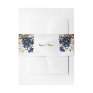 Huwelijk Marine Blauw Wit Gouden Bloemen Zilver Uitnodigingen Wikkel