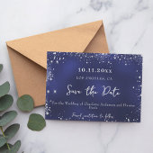 Huwelijk marine blauw zilver glitter winter save the date