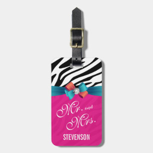 Huwelijk meneer en mevrouw - Elegante Zebra Print Bagagelabel