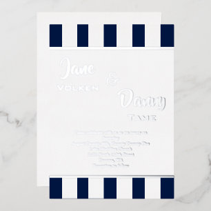 Huwelijk Modern Zwart & Wit Stripe met Folie Uitnodiging