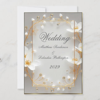 Huwelijk Mooie witte bloemen goud Uitnodiging