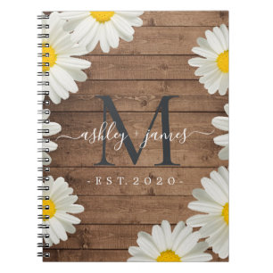 Huwelijk Mr. Mrs. Monogram Daisies Bloemen Rustiek Notitieboek
