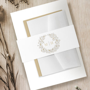 Huwelijk oogst monogram goudbruin uitnodigingen wikkel