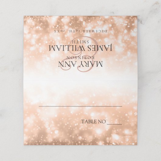 Huwelijk Plaatskaart Roos Gold Shimmer Lights (Buitenkant ongevouwen)