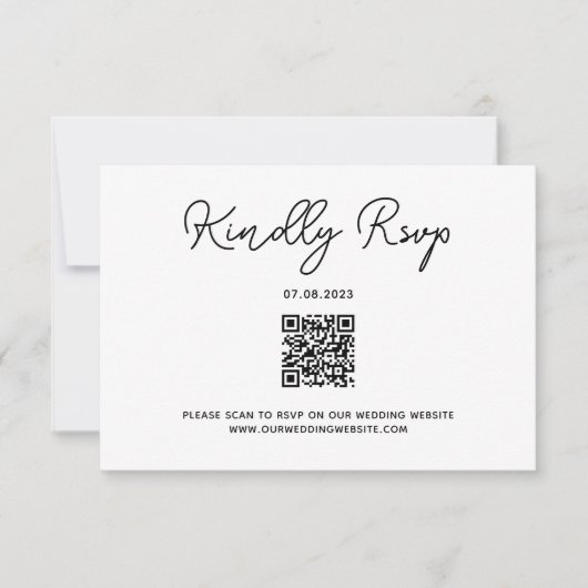 Huwelijk QR Code Eenvoudig Modern Script RSVP Kaartje (Voorkant)