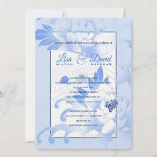 Huwelijk & Receptie Uitnodiging-Blauwe Pioenen Kaart