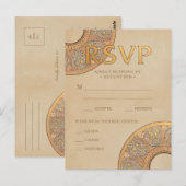 Huwelijk RSVP Briefkaarten | Gold Nouveau Deco (Voorkant / Achterkant)