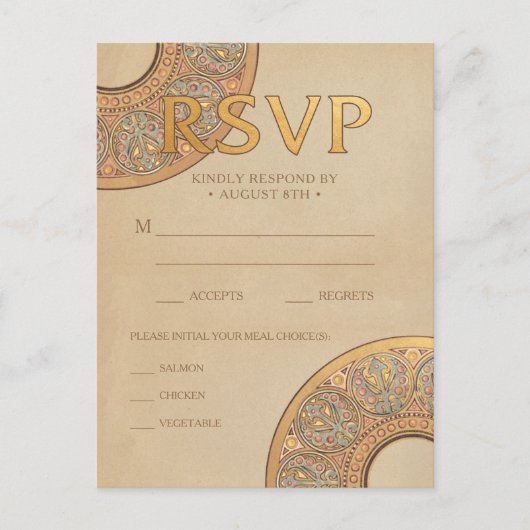Huwelijk RSVP Briefkaarten | Gold Nouveau Deco (Voorkant)