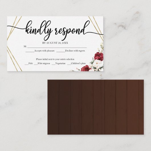 Huwelijk RSVP Witte Bloemen Geometrische Rustiek H Informatiekaartje (Voorkant / Achterkant)