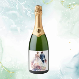 Huwelijk Rustiek Classic Boho Bloemen Sparkling Wijnetiket