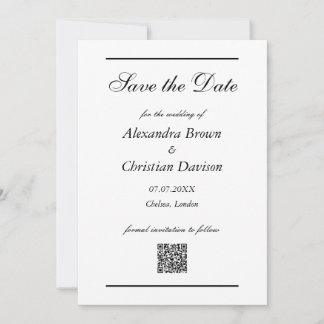 Huwelijk Save The Date Eenvoudige QR-code & foto a Kaart