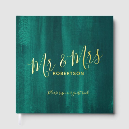 Huwelijk smaragdgroen en echt goud Folie Guestbook Gastenboek (Voorkant)