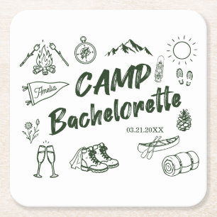 Huwelijk Vrijgezellenfeest Camping Kampeer Thema S Vierkante Kartonnen Onderzetter