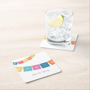 Huwelijk - Weddenschap met Papel Picado Wedding Fa Vierkante Kartonnen Onderzetter