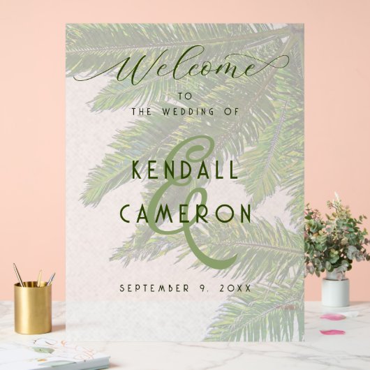 Huwelijk Welkom Palm Tree Achtergrond Acryl Bord (Huwelijk)