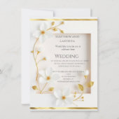 Huwelijk witte bloemen goud Mooie Uitnodiging (Achterkant)