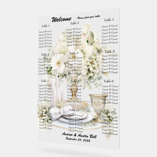 Huwelijk Witte Rozen Zitting Grafiek Acryl Bord (Hoek)