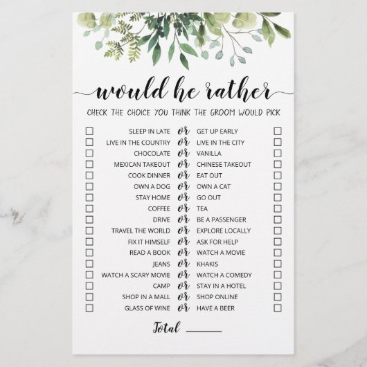Huwelijk Would He Rather bewerkbaar spel (Voorkant)