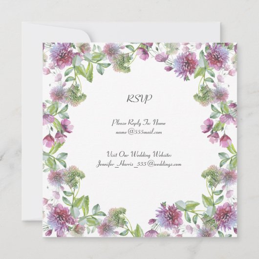 Huwelijk Zachte Paarse Bloemen Zomer Kaart (Achterkant)
