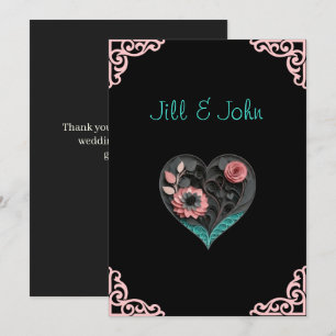 Huwelijks Dankbrief – Turquoise & Roze Quilling Bedankkaart