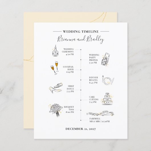 Huwelijks Itinerary Programma Moderne Pictogrammen (Voorkant / Achterkant)