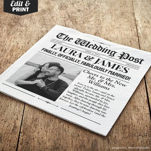 Huwelijks Krant Servetten | Leuke Huwelijks Tab