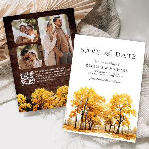 Huwelijks QR-code foto van eikenbomen in de herfst Save The Date
