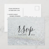 Huwelijks RSVP-kaart | Zilver Glitter Script Brief Uitnodiging Briefkaart (Voorkant / Achterkant)