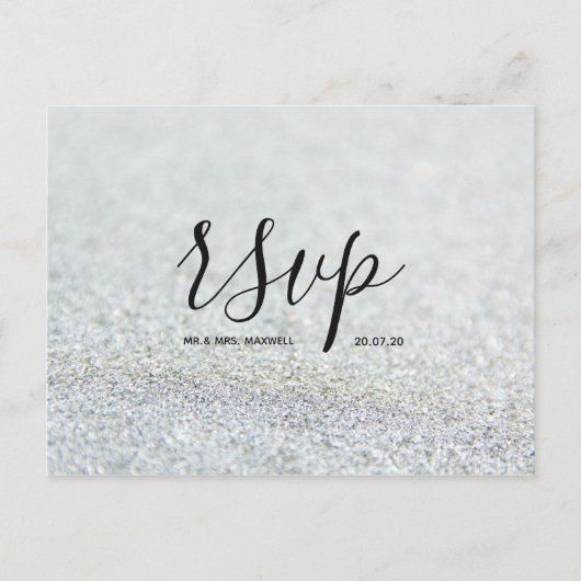 Huwelijks RSVP-kaart | Zilver Glitter Script Brief Uitnodiging Briefkaart (Voorkant)