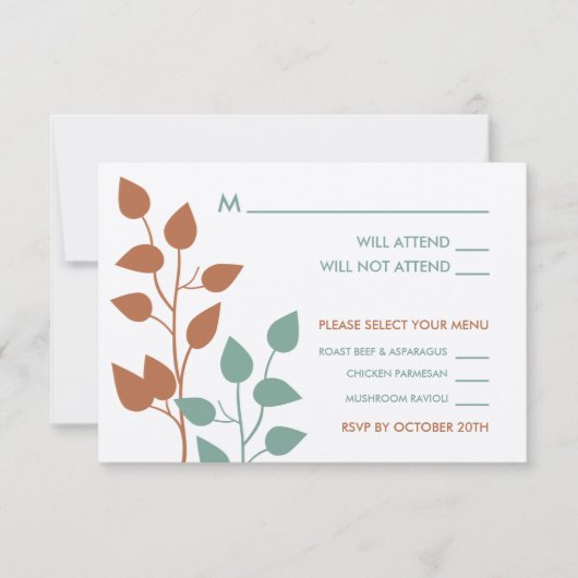 Huwelijks RSVP-kaarten met herfstbladeren en dubbe RSVP Kaartje (Voorkant)