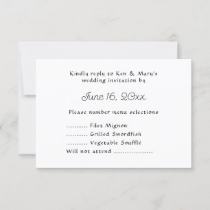 Huwelijks RSVP-tekstreactie met menuselectie RSVP Kaartje