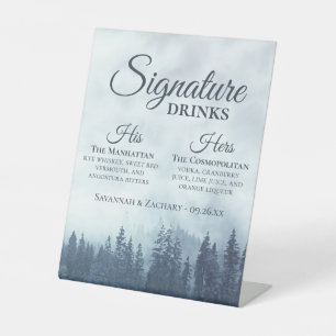 Huwelijks Signature Dranken Misty Blue Dennenbomen Reclamebord Met Voetstuk