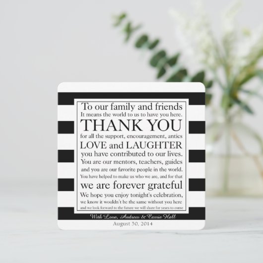 Huwelijks Tafelkaart Bedankbericht Kaart (Staand voorkant)