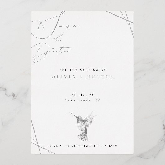 Huwelijksaankondiging Kolibrie Save the Date Zwart Folie Uitnodiging (Achterkant)