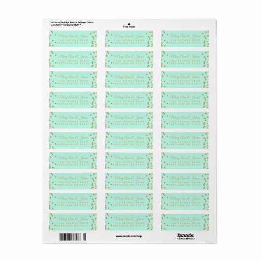 Huwelijksadres Gouden Faux Glitter Confetti Mint Etiket (Full Sheet)