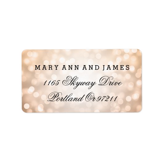Huwelijksadres Koper Glitter Lights Etiket (Voorkant)