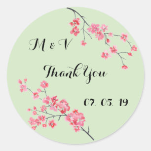 huwelijksbedankt , florale waterverf , gepersonali ronde sticker
