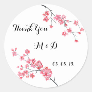 huwelijksbedankt , florale waterverf , gepersonali ronde sticker