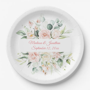 Huwelijksbloem Elegante Roze Chic Date Script Pape Papieren Bordje