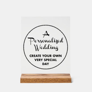 Huwelijksbord op maat 10" x 8" Acryl & Houten Stan Bord