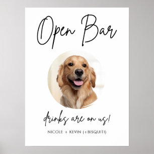 Huwelijksbord voor honden met drankjes en open bar poster