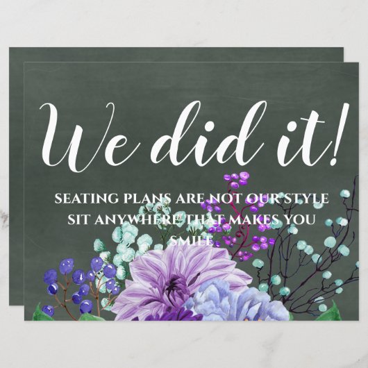 Huwelijksbordjes Krijtbord Paars Mint Bloemen (Voorkant / Achterkant)